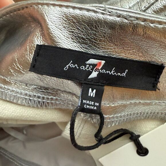 7 For All Mankind Faux Leather Silver straight leg Pants size Medium NWT FLAW - Picture 7 of 11